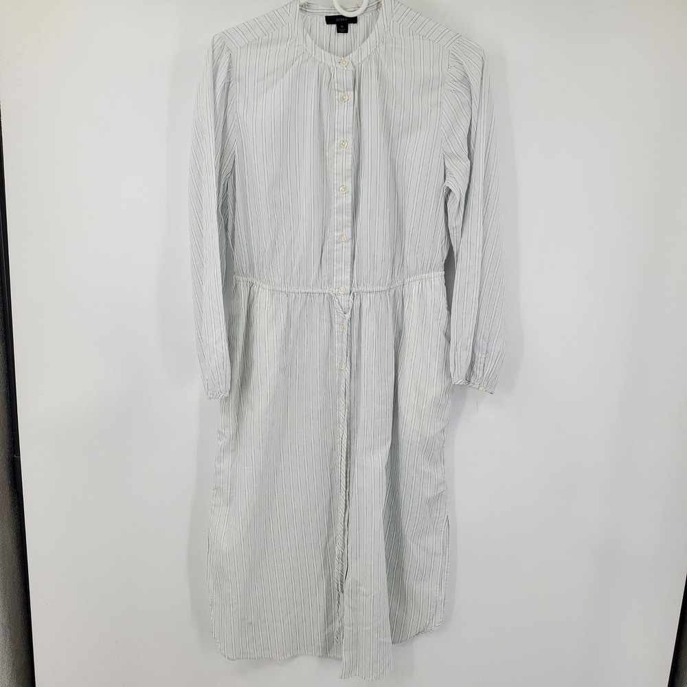 J. Crew Pinstripe Cotton Midi Shirt Dress White Blue 6 Coastal Preppy Minimalist